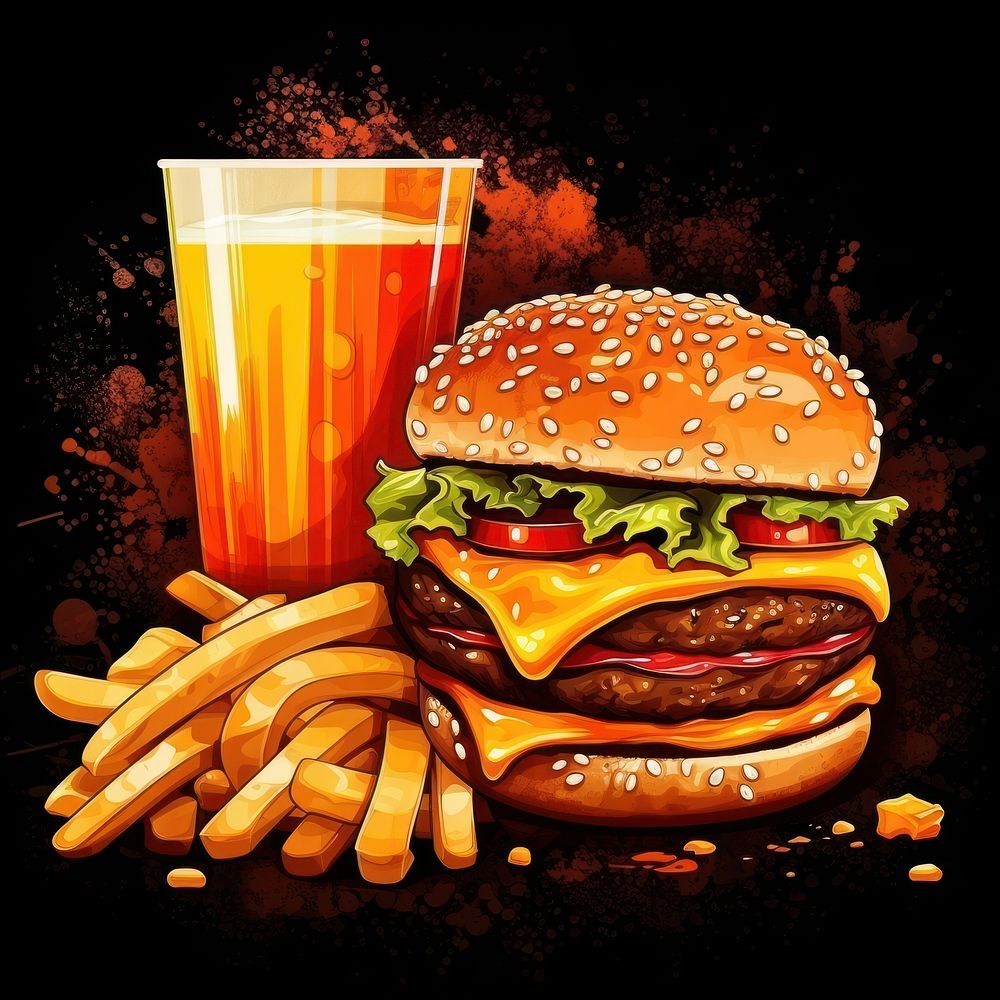 Grilled beef burger food cheese drink. AI generated Image by rawpixel.
