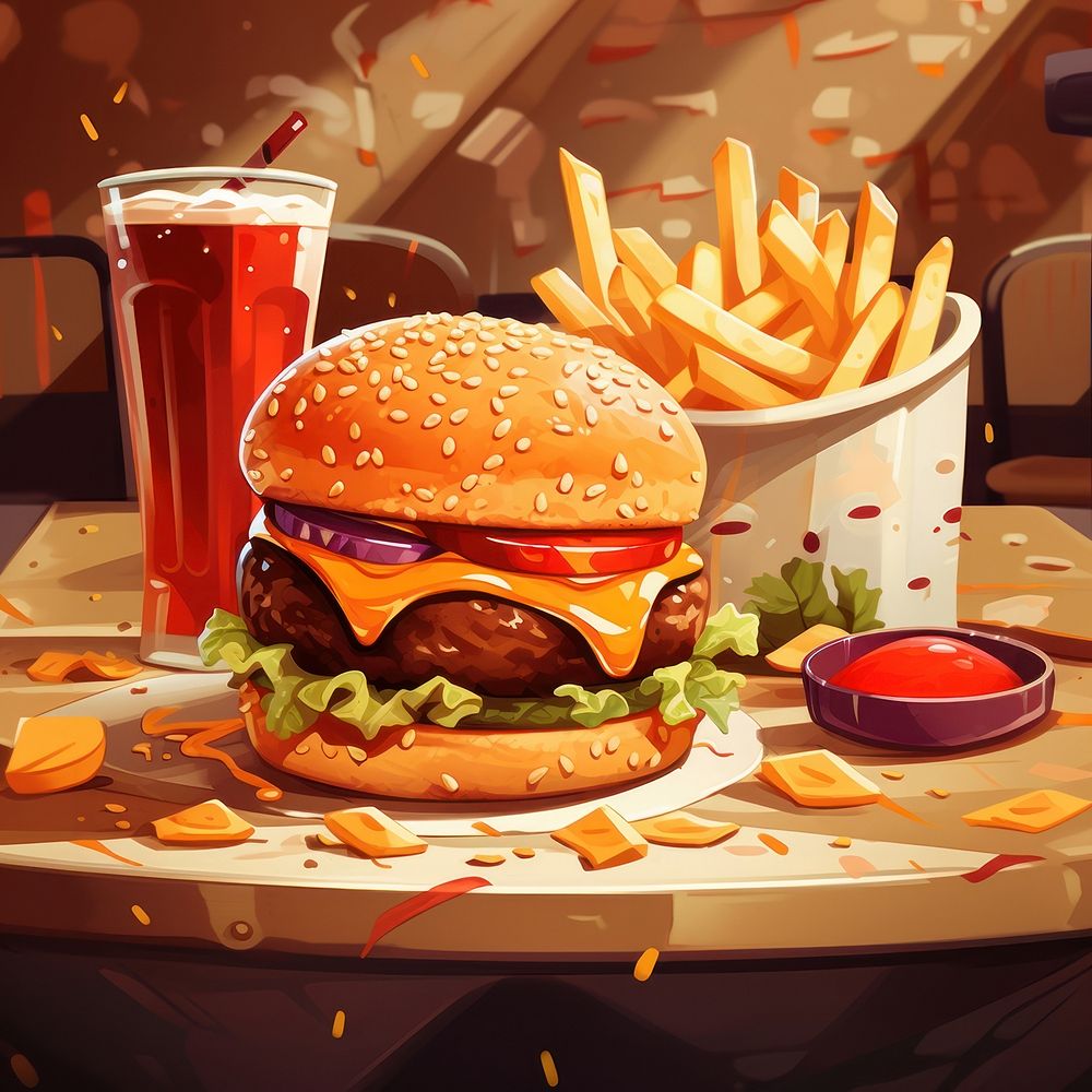 Food cheese burger fries. AI generated Image by rawpixel.