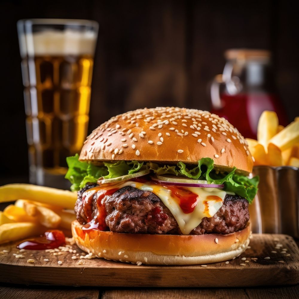 Grilled beef burger food cheese hamburger. AI generated Image by rawpixel.
