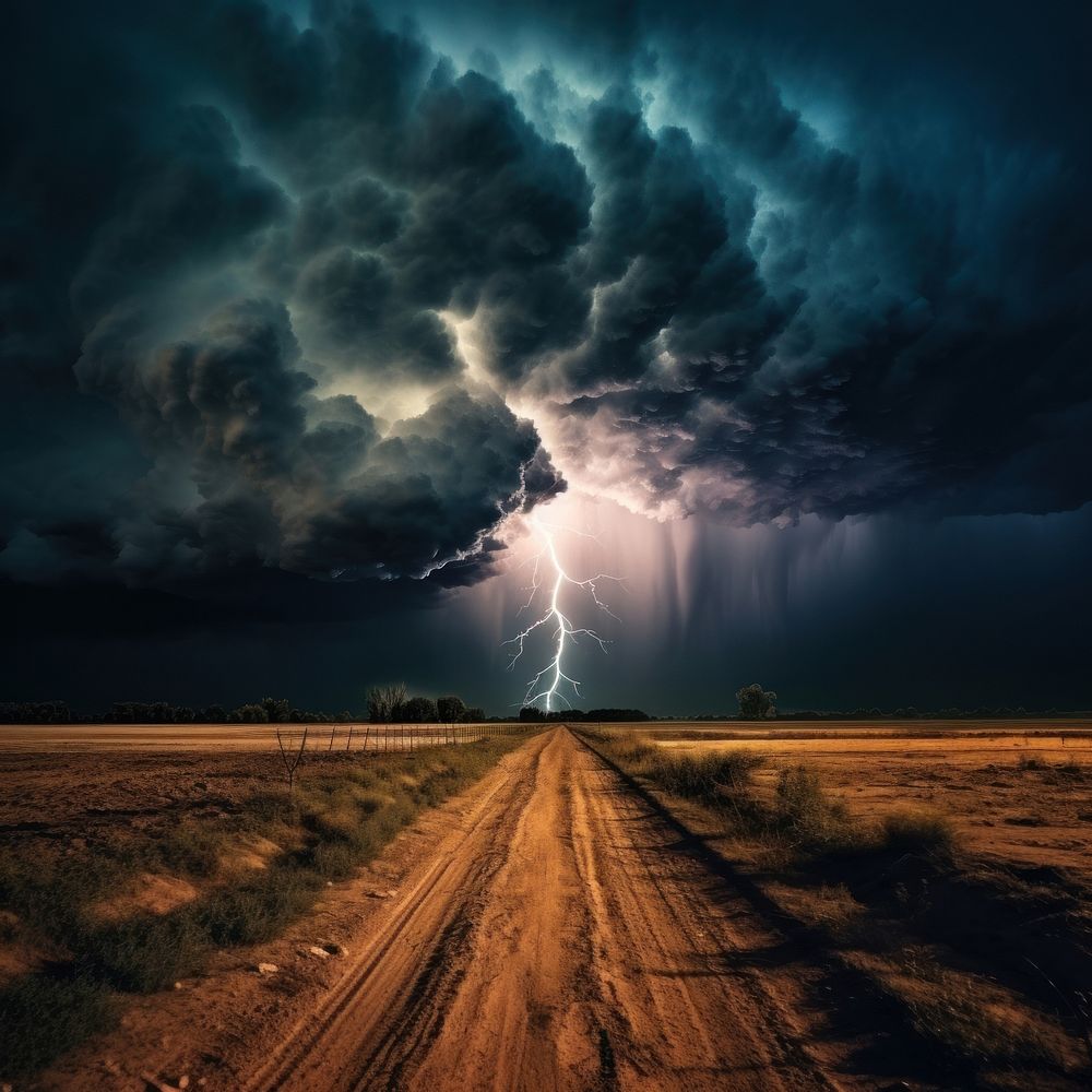 Thunderstorm lightning outdoors ominous. AI generated Image by rawpixel.