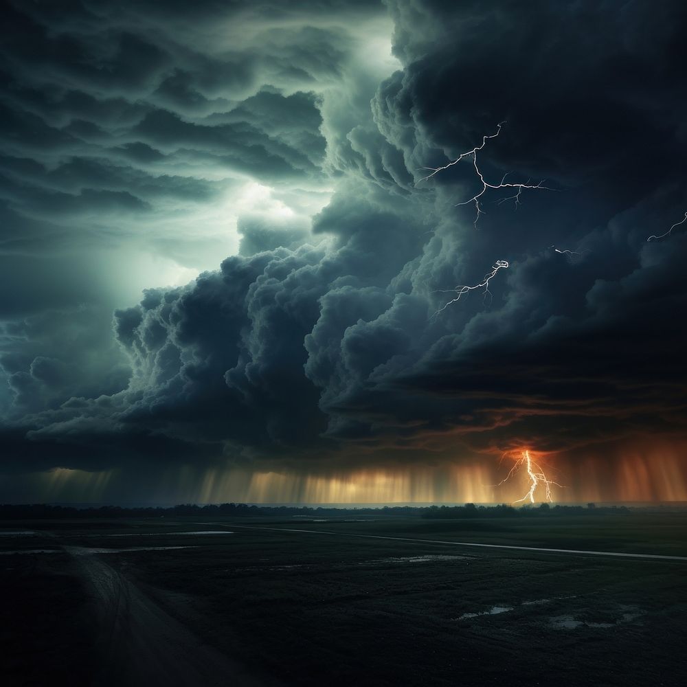 Thunderstorm lightning outdoors ominous. AI generated Image by rawpixel.