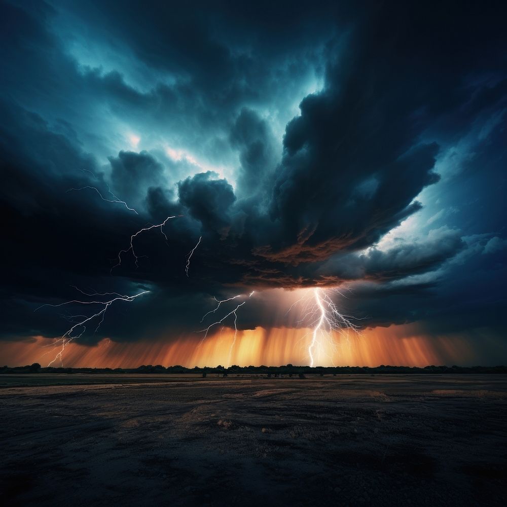 Thunderstorm lightning outdoors ominous. AI generated Image by rawpixel.