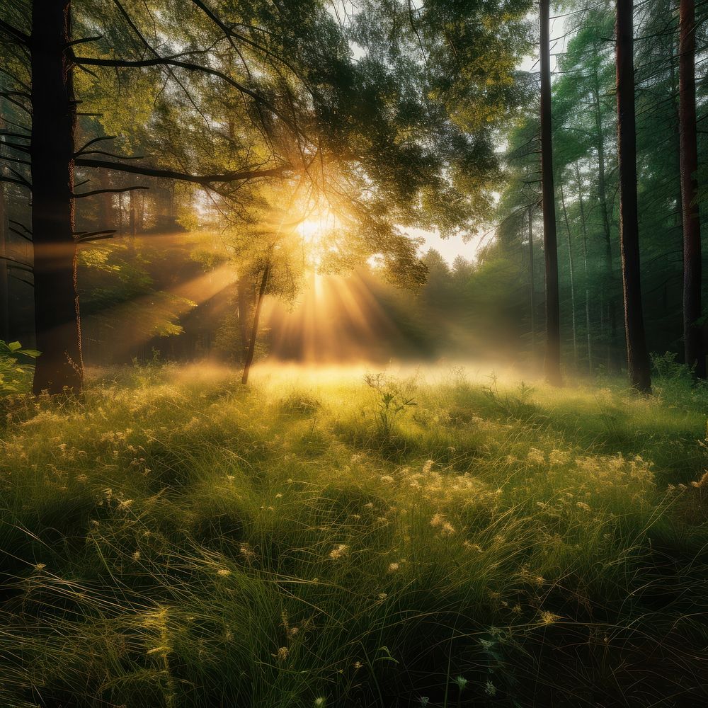 Forest grass sun landscape. AI generated Image by rawpixel.