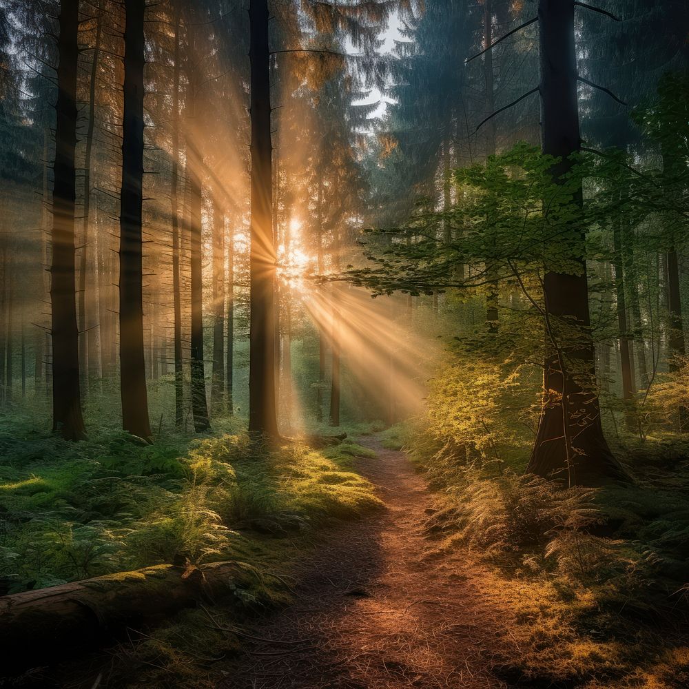 Forest sunlight outdoors woodland. AI generated Image by rawpixel.