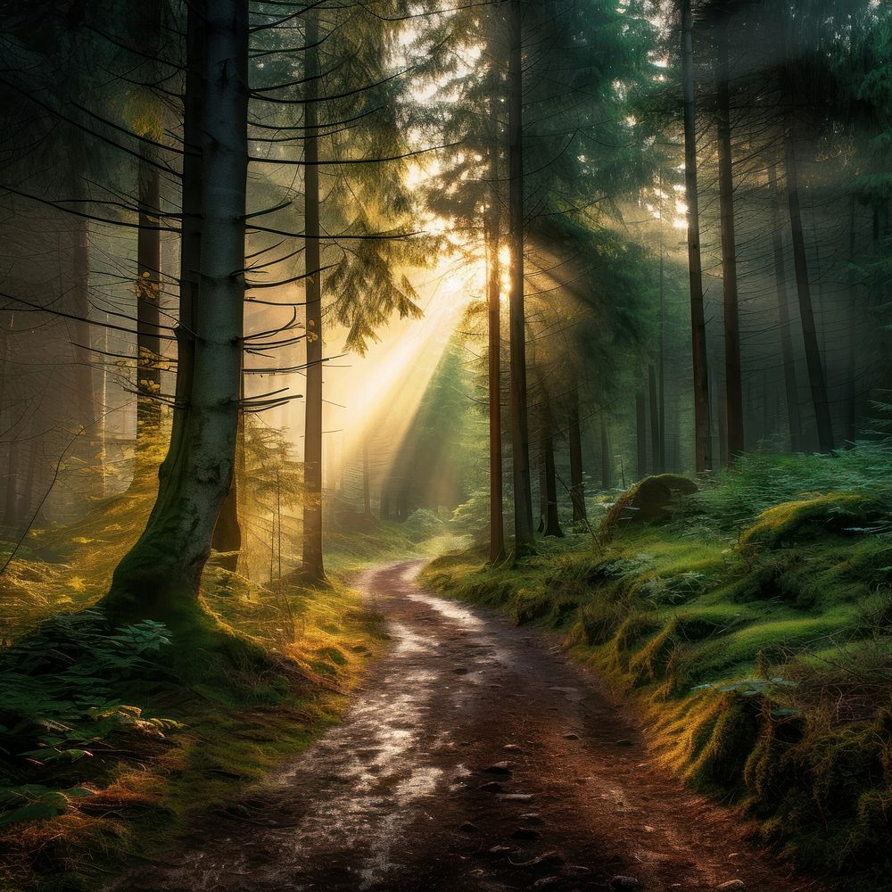 Forest landscape sunlight outdoors. AI generated Image by rawpixel.
