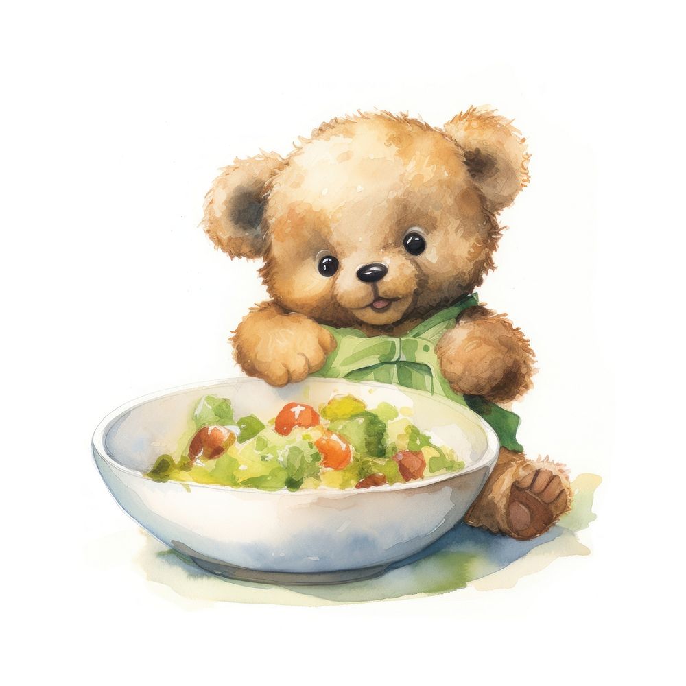 Baby cartoonish bear bowl salad toy. AI generated Image by rawpixel.