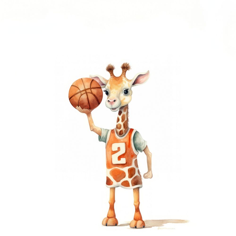 Baby cartoonish giraffe basketball sports mammal. AI generated Image by rawpixel.