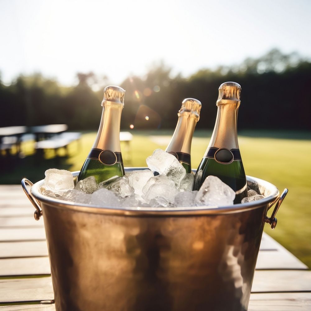 Champagne outdoors alcohol bucket.