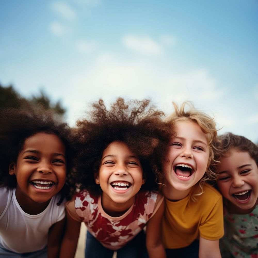 Different race kids laughing child togetherness. AI generated Image by rawpixel.