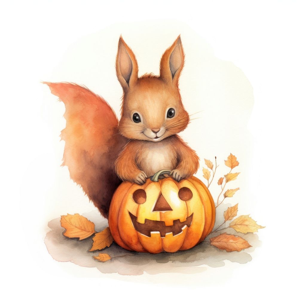 Red squirrel animal pumpkin rodent. AI generated Image by rawpixel.
