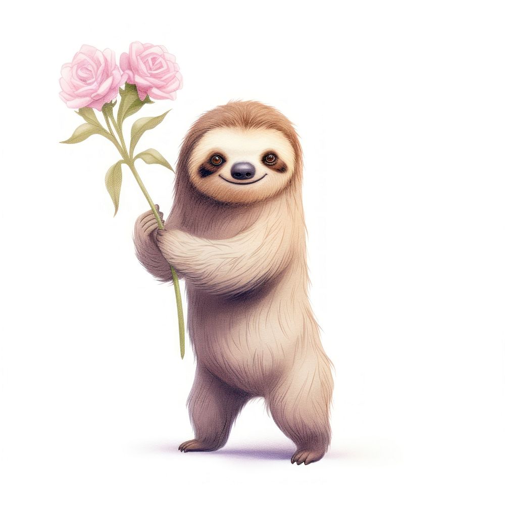 Sloth holding flower mammal animal plant. 