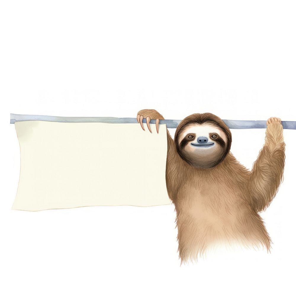 Sloth holding blank sign wildlife animal mammal. AI generated Image by rawpixel.