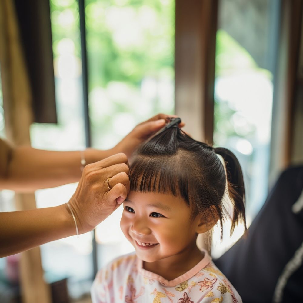 Asian girl getting a haircut. AI generated Image by rawpixel.