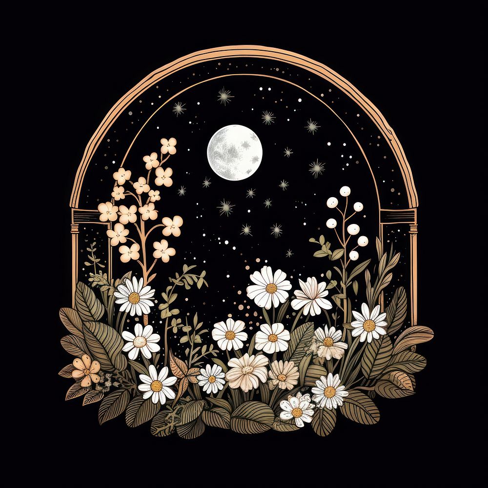 Flower moon astronomy graphics. AI generated Image by rawpixel.