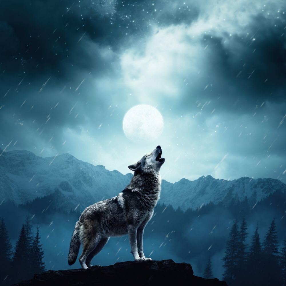 Full moon wolf astronomy outdoors. AI generated Image by rawpixel.