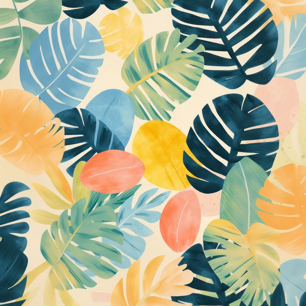 Tropical leaf patterned background, digital art illustration. 
