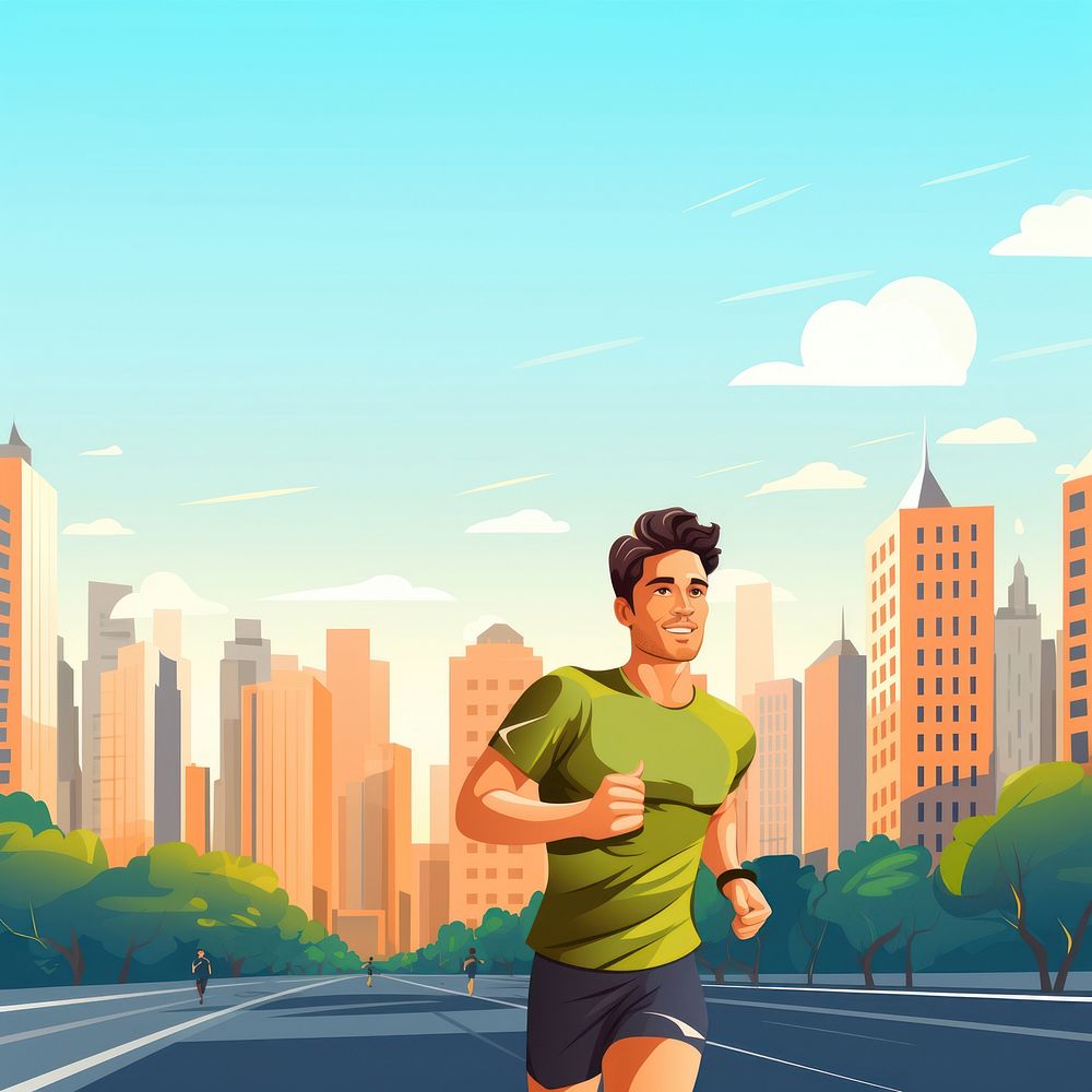 Man running in city park, digital art illustration. AI generated Image by rawpixel.