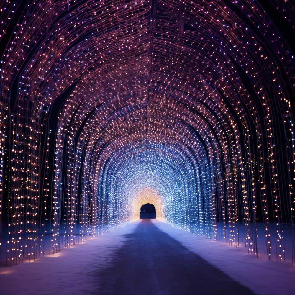 Christmas lights tunnel. AI generated Image by rawpixel.