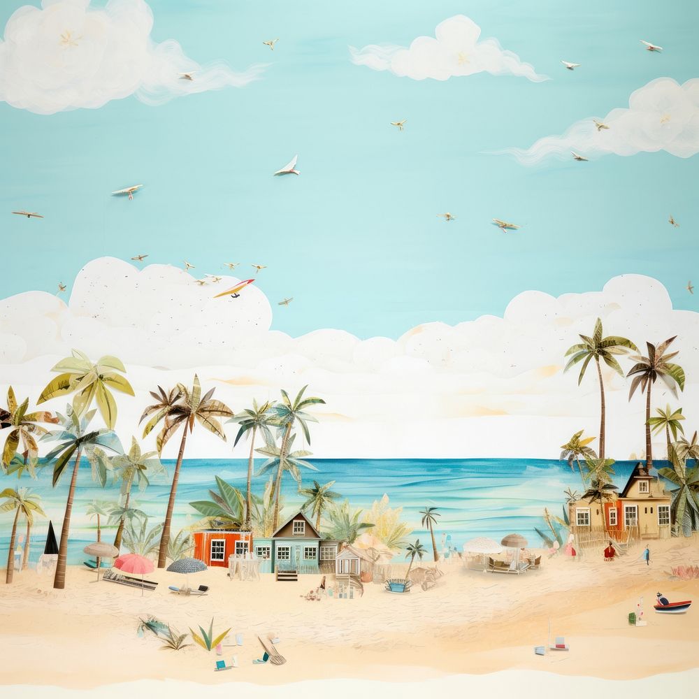 Outdoors nature summer beach, paper craft. AI generated Image by rawpixel.