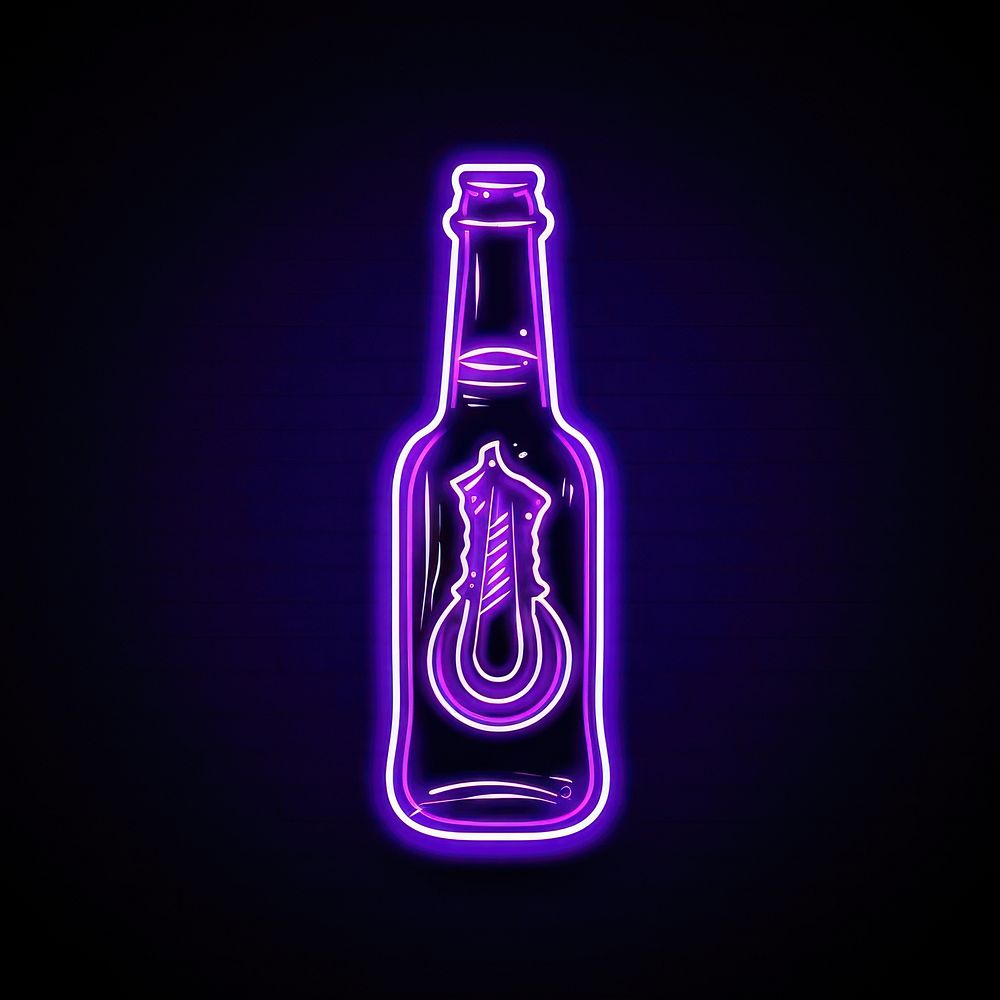 Beer bottle line light neon purple. AI generated Image by rawpixel.