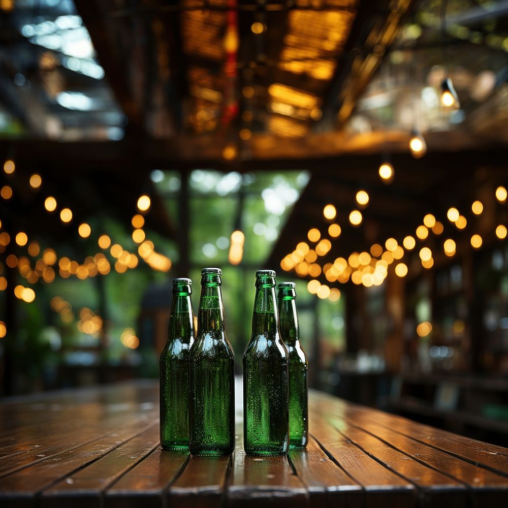 Empty green beer bottle drink glass. AI generated Image by rawpixel.