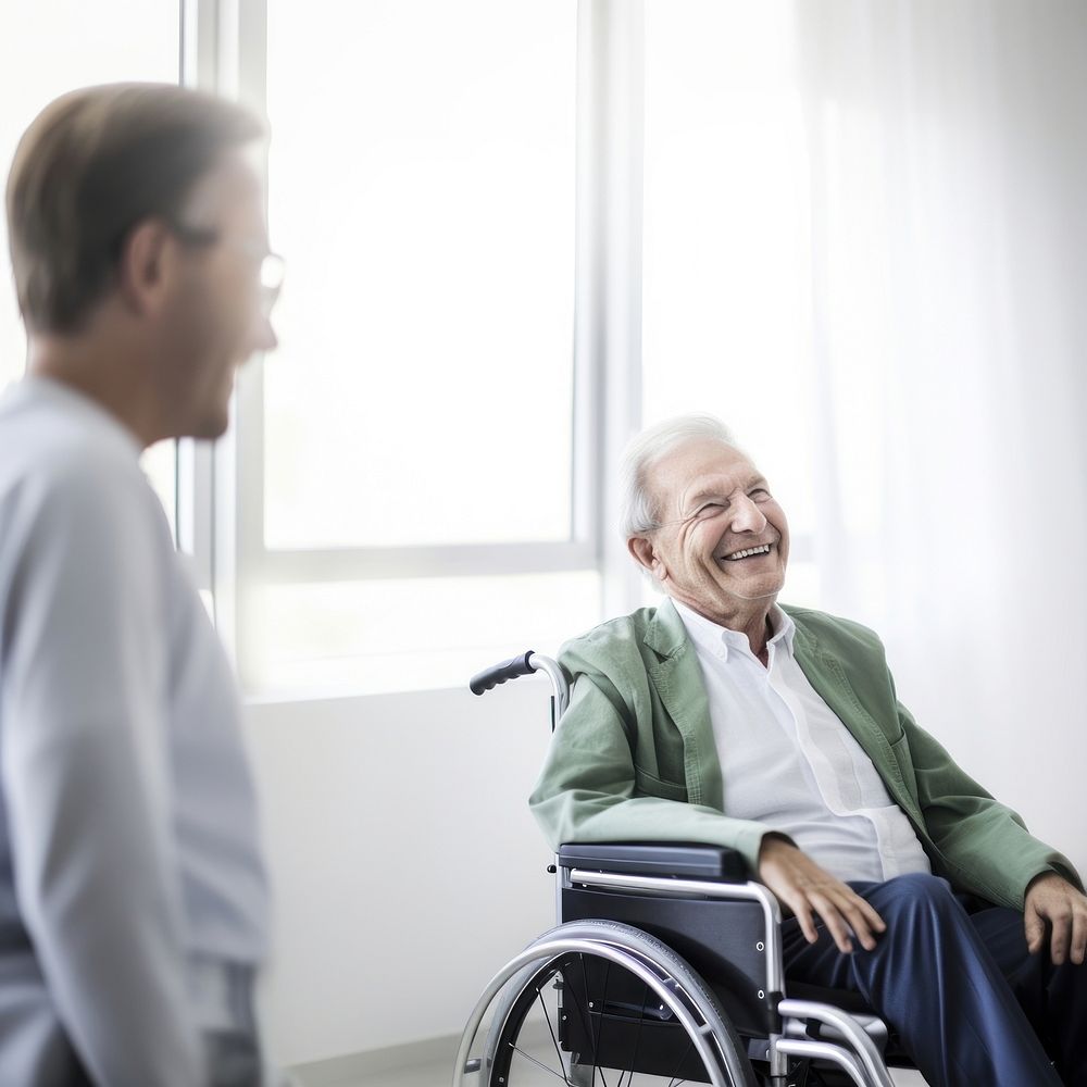Senior man in wheelchair smiling. AI generated Image by rawpixel.