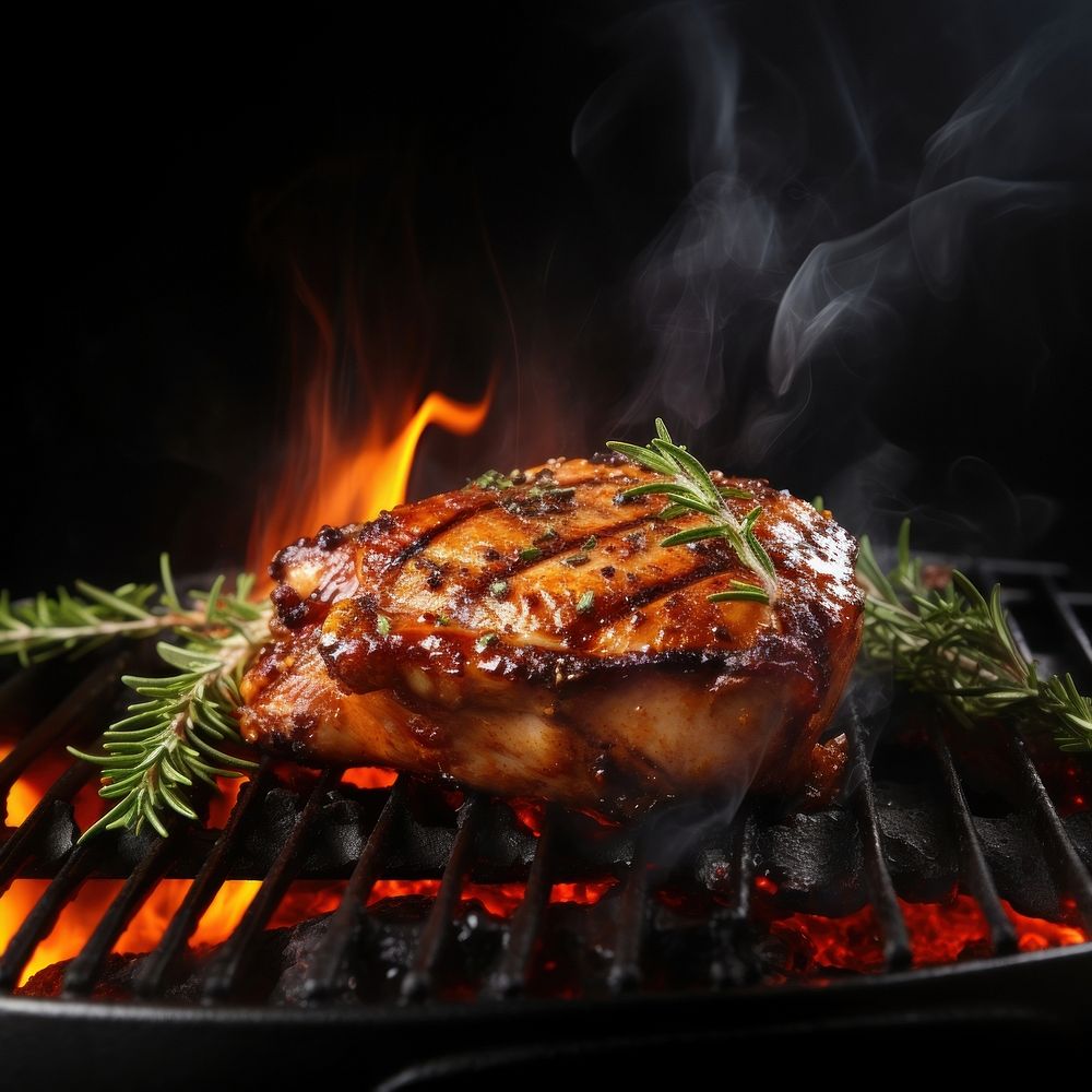 Chicken steak grilling cooking meat. AI generated Image by rawpixel.