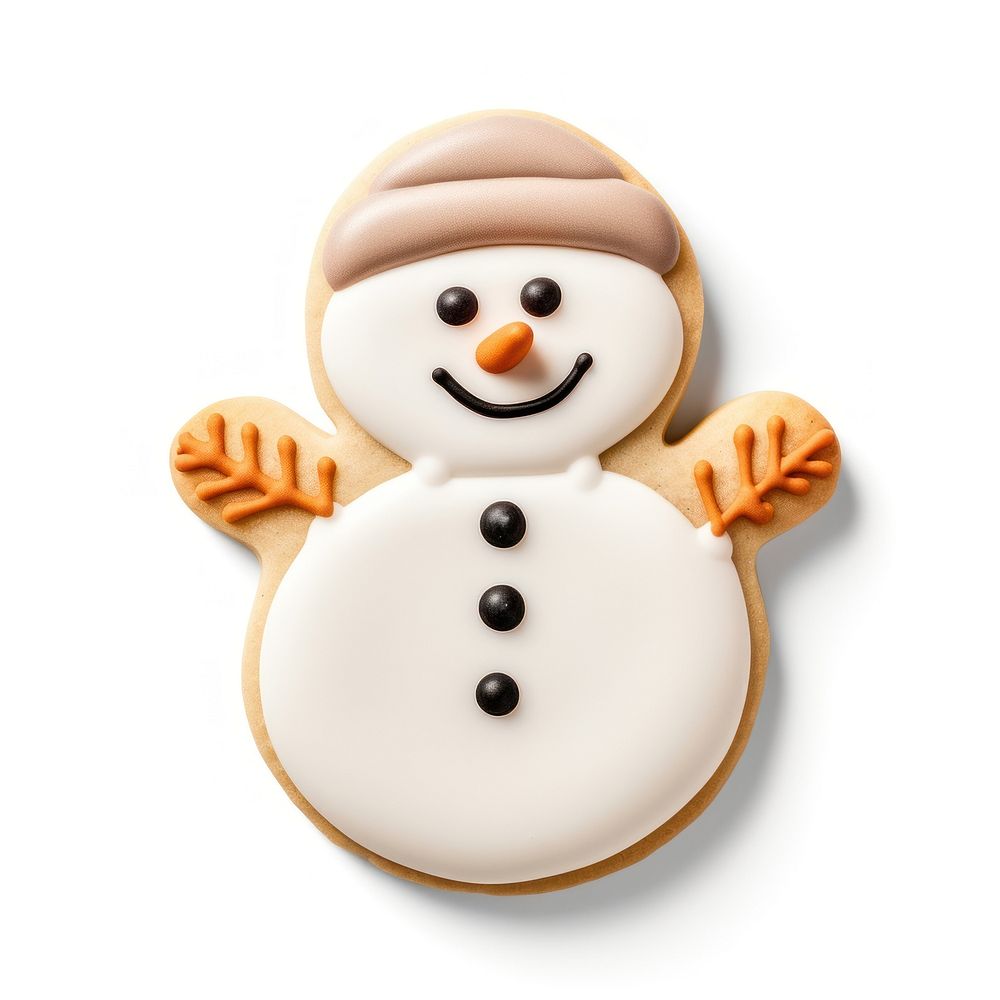 1 snowman cookie winter food white background. AI generated Image by rawpixel.