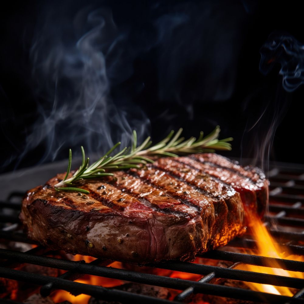 Steak grilling cooking meat. AI generated Image by rawpixel.