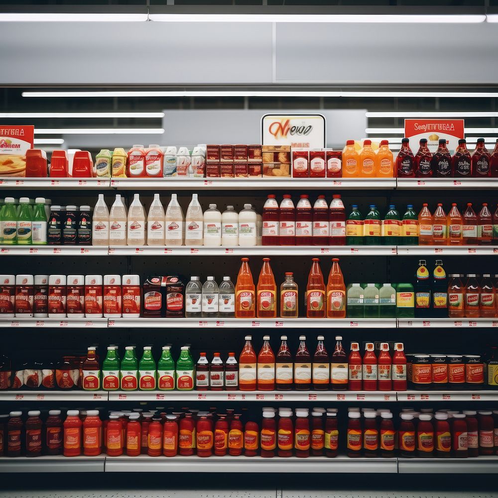 Supermarket shelf food refrigerator. 