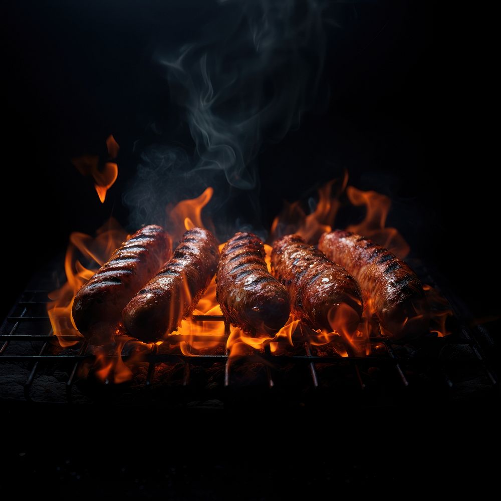 Sausage fireplace grilling cooking. 