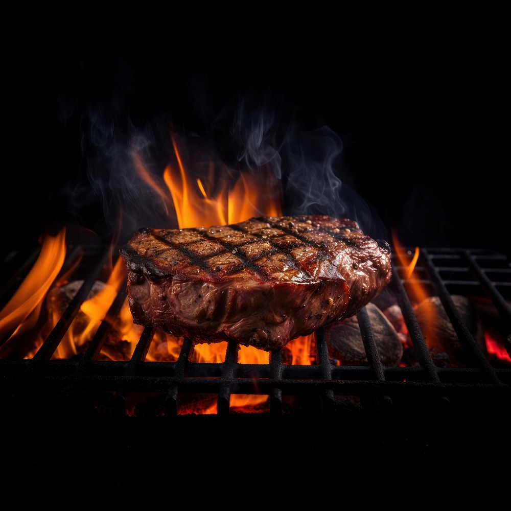 Steak fireplace grilling cooking. 