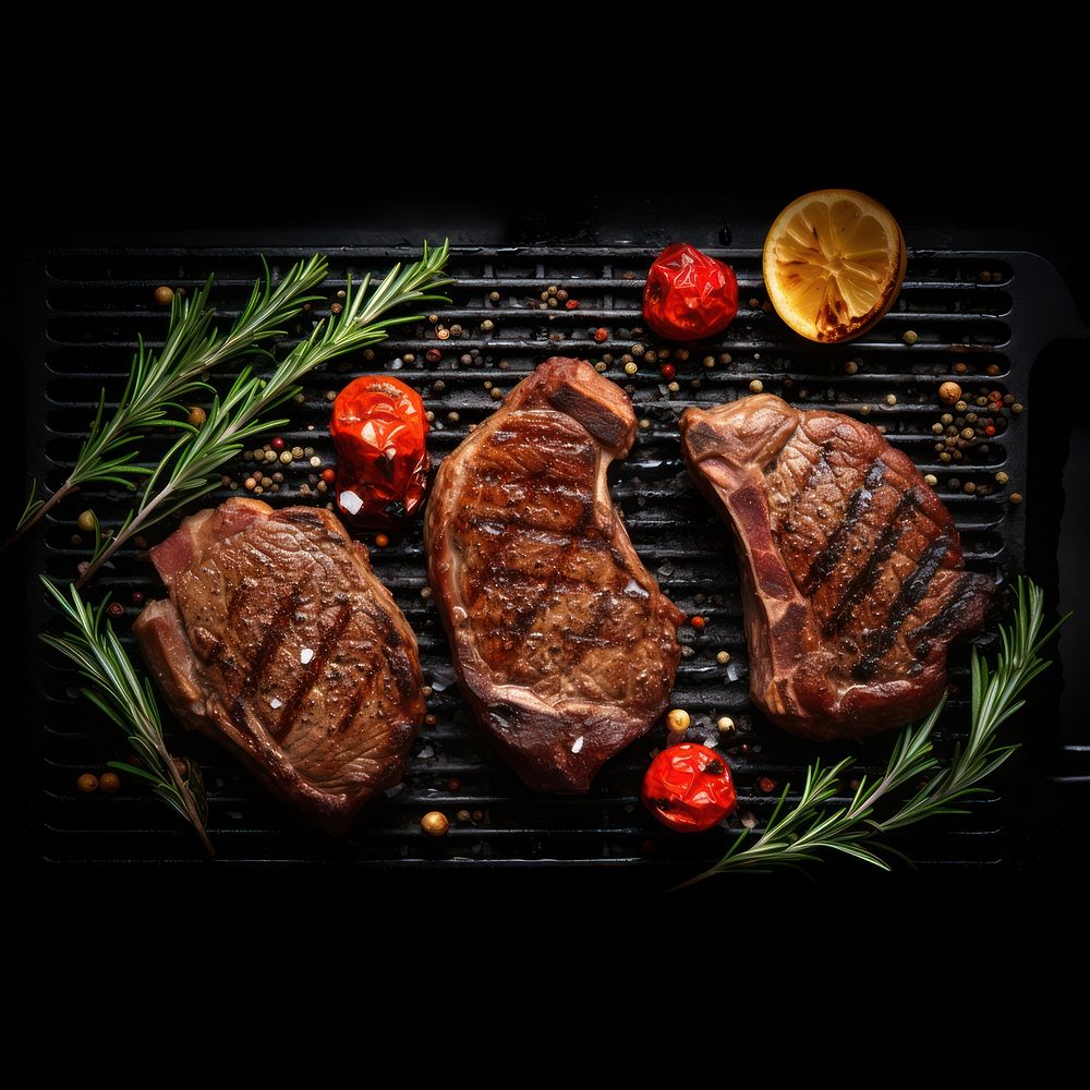 Steaks grilling cooking meat. AI generated Image by rawpixel.