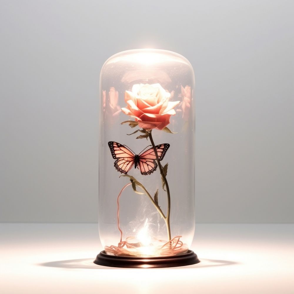 Glass jar butterfly flower light. AI generated Image by rawpixel.
