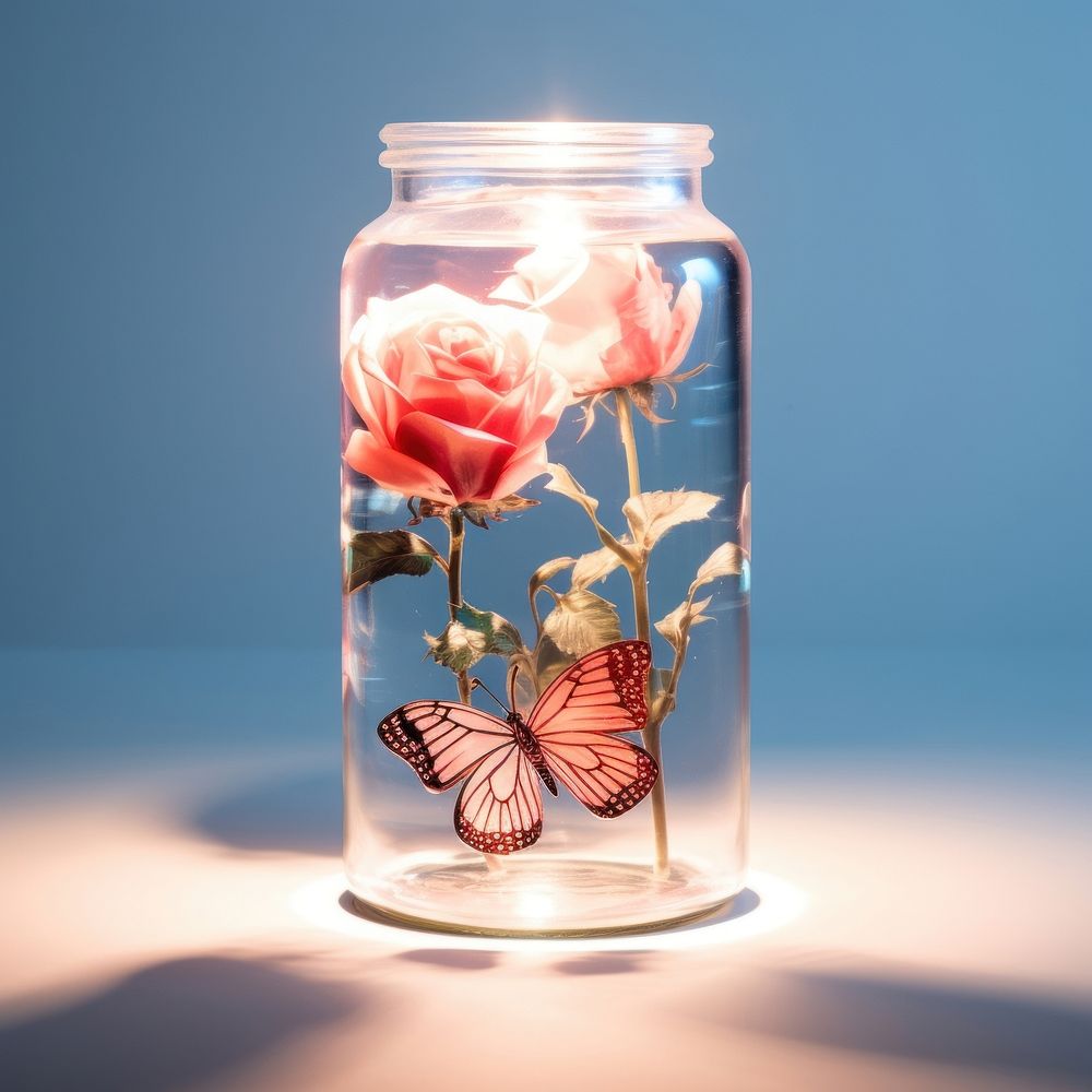 Glass jar rose decoration container. AI generated Image by rawpixel.