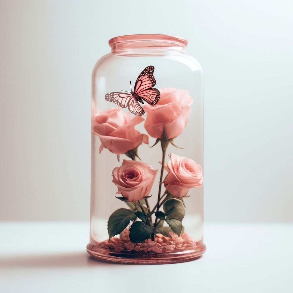 Glass jar rose flower plant. AI generated Image by rawpixel.
