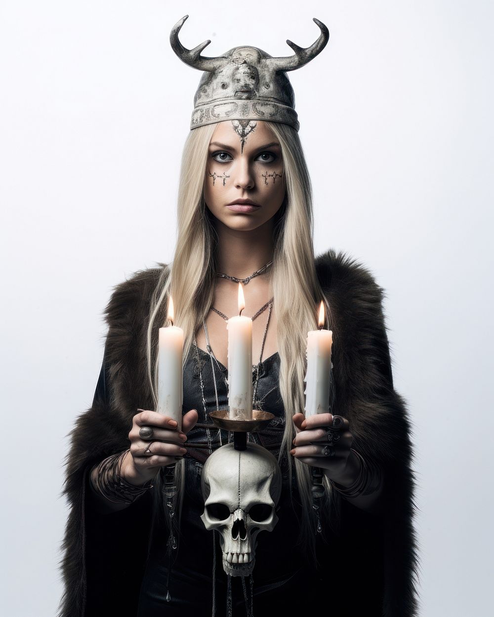 Witch female costume candle portrait. AI generated Image by rawpixel.