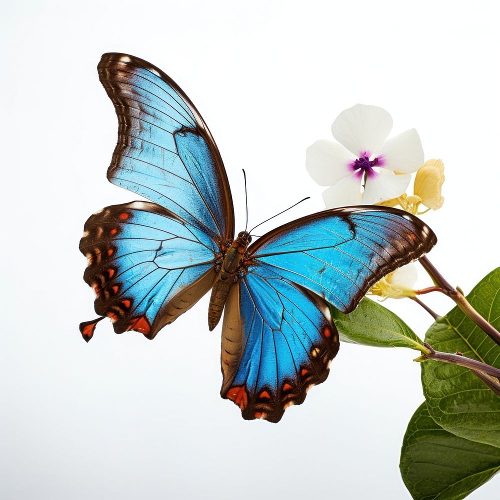 Morpho eating flower butterfly animal insect. AI generated Image by rawpixel.