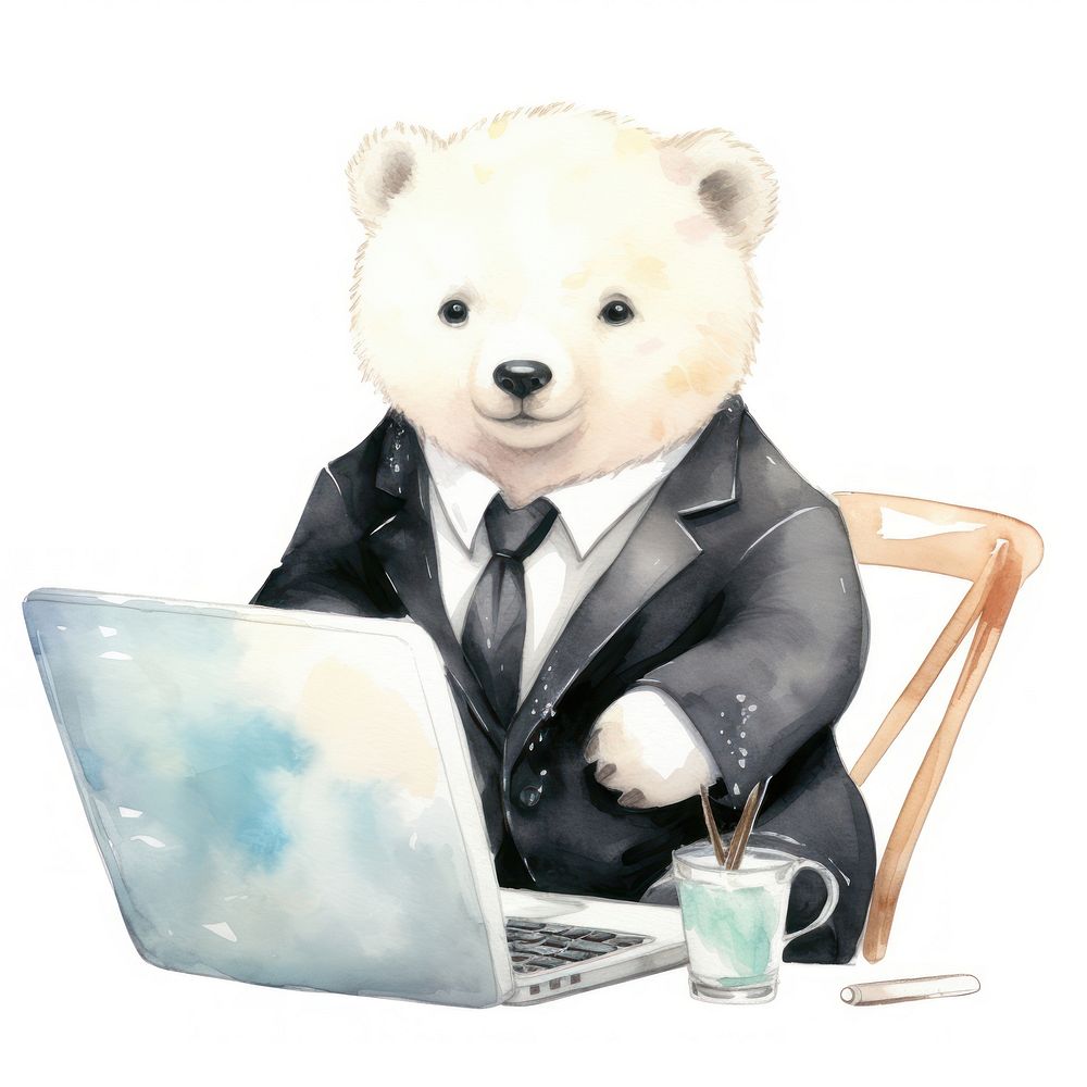 Computer laptop bear suit. AI generated Image by rawpixel.