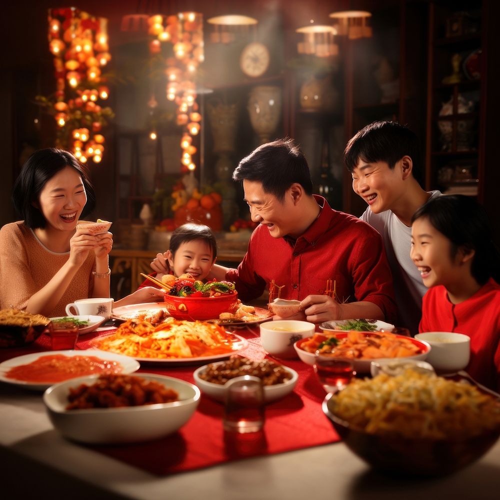 Asian family dinner. AI generated Image by rawpixel.