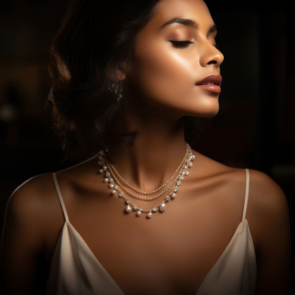 Elegant pearl jewelry necklace contemplation celebration. AI generated Image by rawpixel.