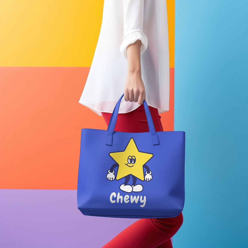 Leather tote bag with star cartoon design