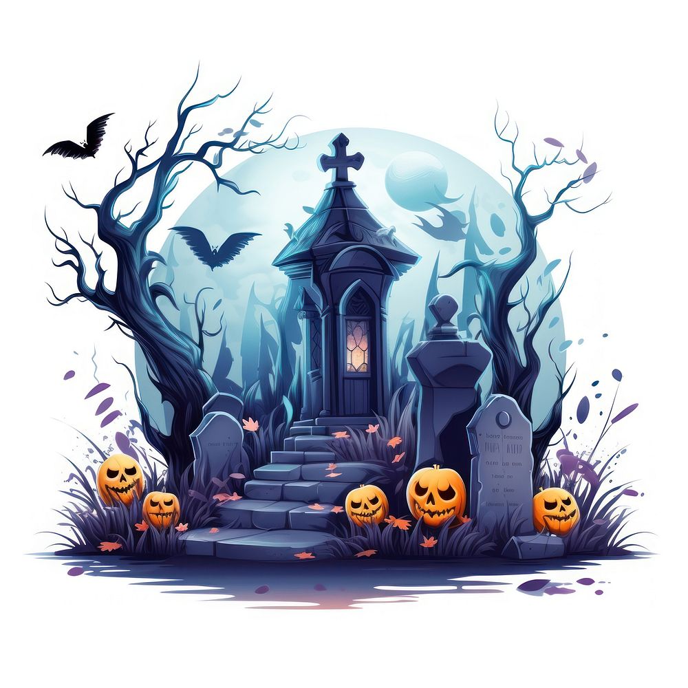 Cute grave halloween architecture anthropomorphic. AI generated Image by rawpixel.