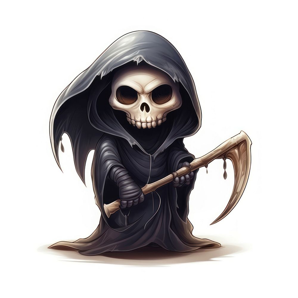 Cute grim reaper halloween white background representation. AI generated Image by rawpixel.