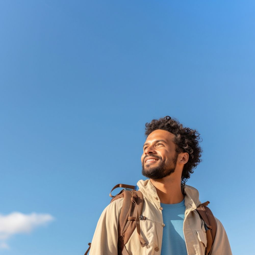 Arab man hiking looking smile adult. AI generated Image by rawpixel.