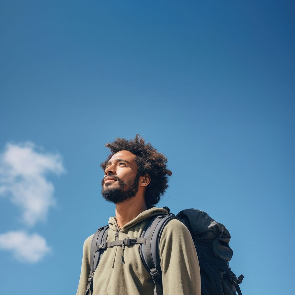 Arab man hiking backpack looking adult. 