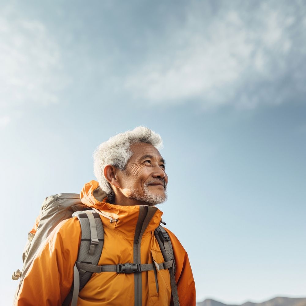 Senior man hiking backpack adult photo. AI generated Image by rawpixel.