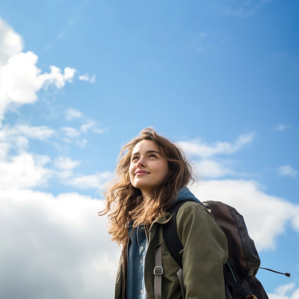 Teenager study abroad backpack outdoors looking. 