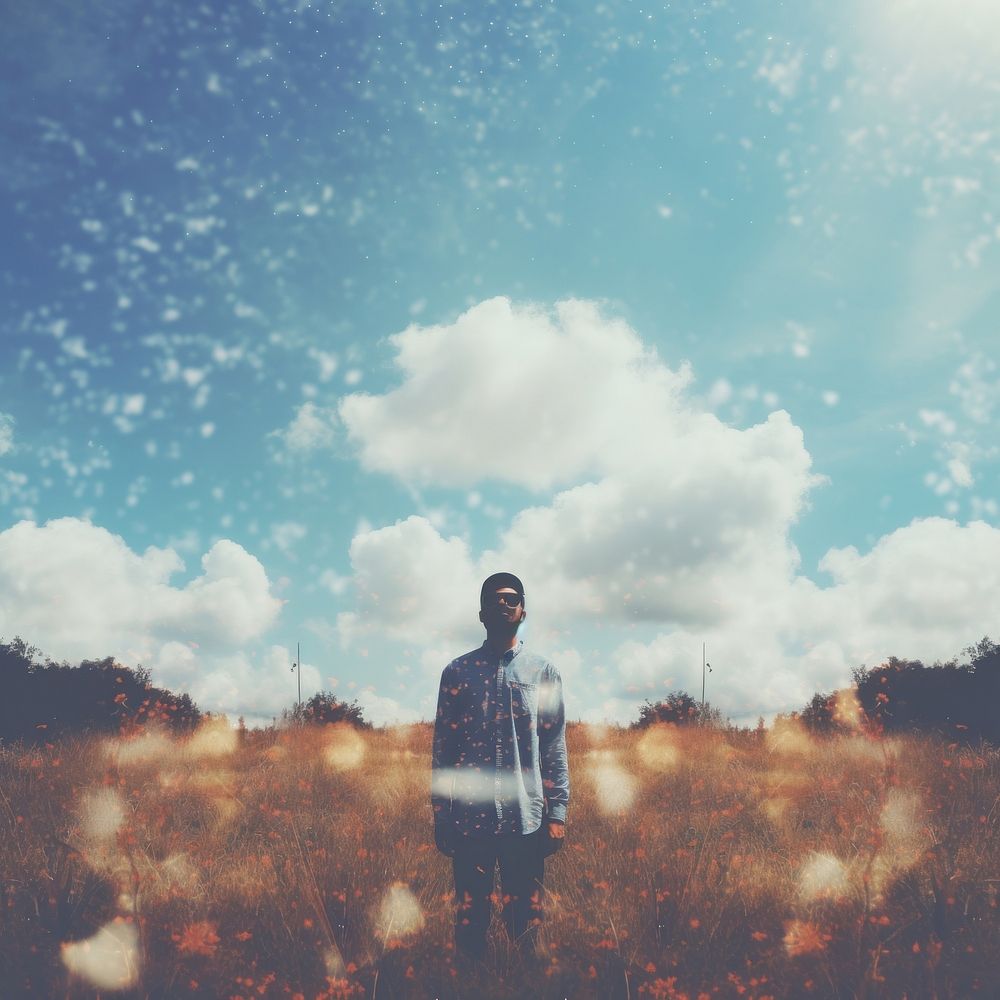 Man standing in meadow. AI generated Image by rawpixel.