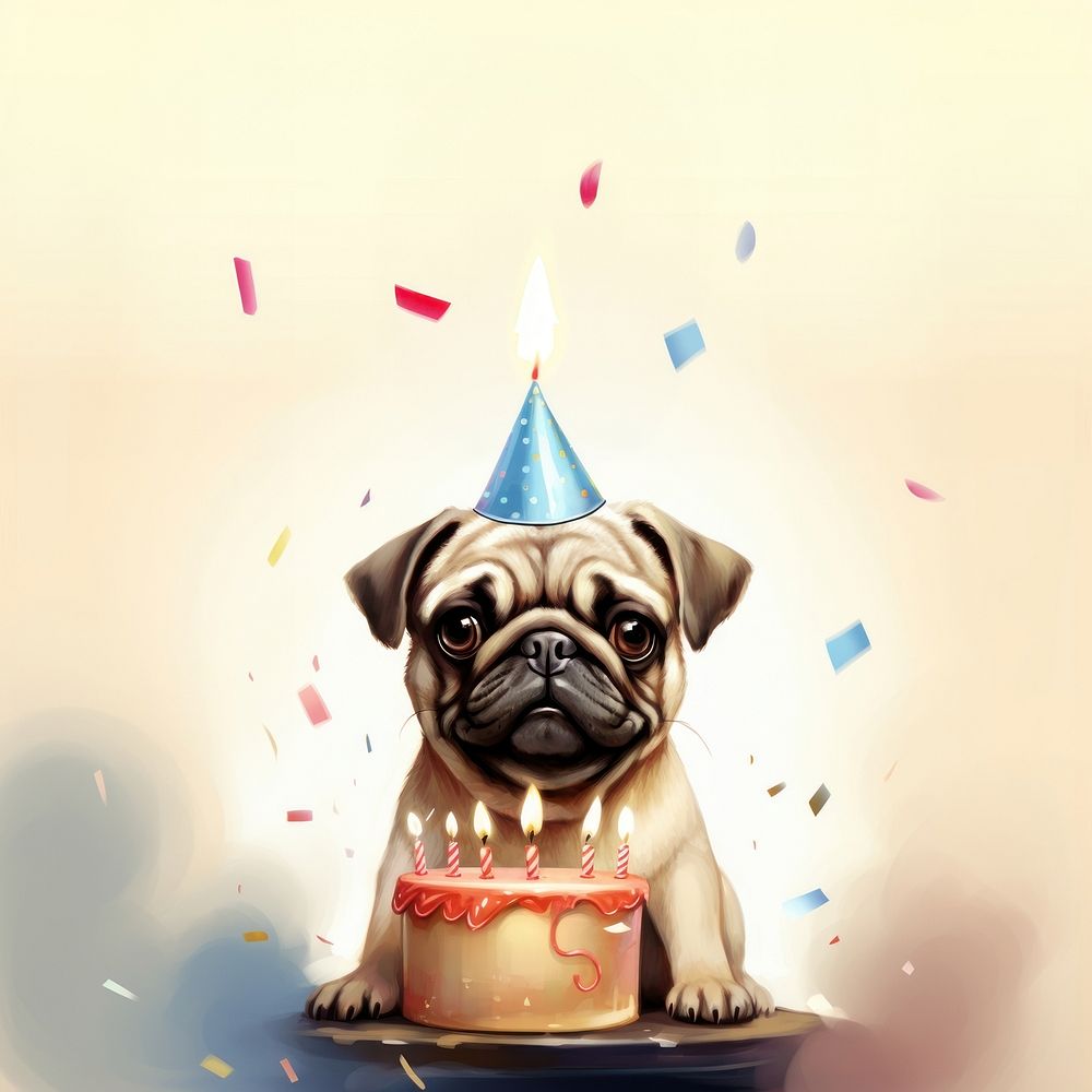 Birthday pug dog birthday. AI generated Image by rawpixel.
